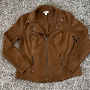 Women’s Brown Faux-Suede Moto Jacket Size M